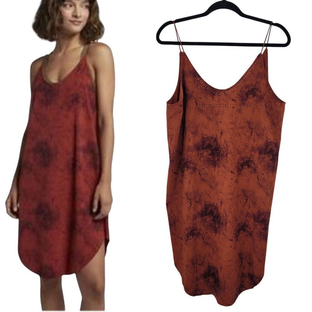 Hurley Rust Red Strappy Coastal Cami Dress Sz M Slip Dress Tie-Dye Athleisure